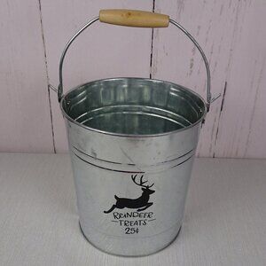Christmas Galvanized Metal Pail "Reindeer" Farmhouse Rustic Holiday Decor New